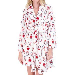 NWT NYC UNDERGROUND HOLIDAY PRINT BELTED ROBE - O/S - Penguins